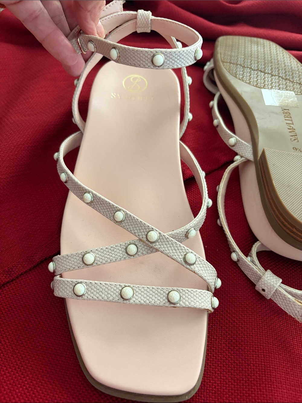 Sam & Libby Light Blush Pearl-Studded Strappy Sandals 9.5 - Picture 5 of 7